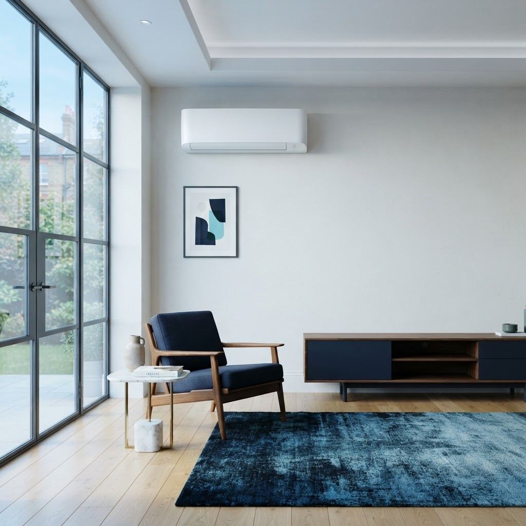Wall-mounted air conditioning installed in a bright modern room
